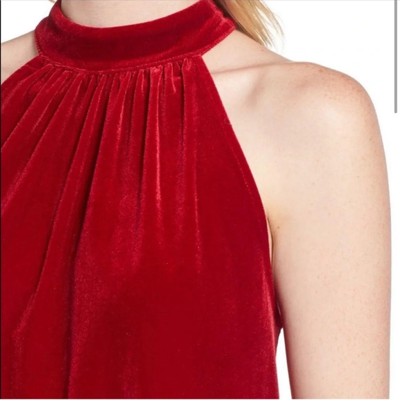 Gibson x Glam Squad Dede Velvet Tie Back Red Halter Top Size Small Holiday Top - Picture 5 of 10